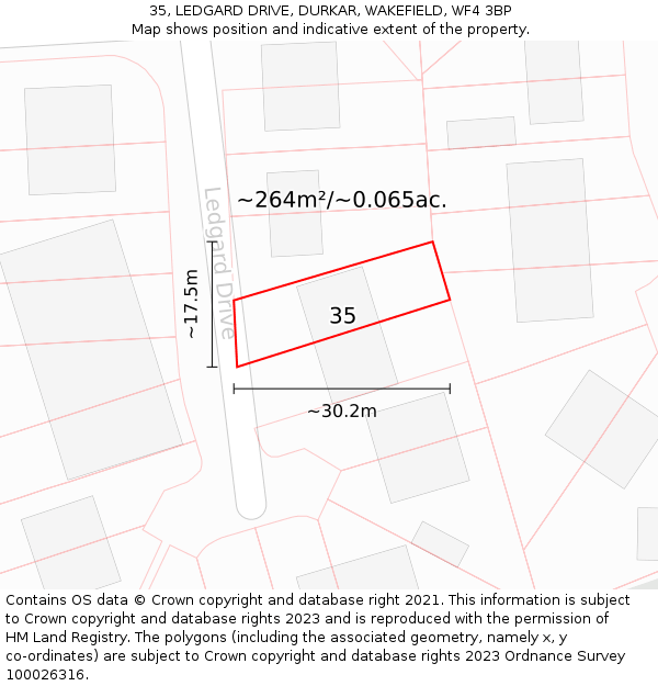 35, LEDGARD DRIVE, DURKAR, WAKEFIELD, WF4 3BP: Plot and title map