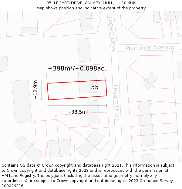 35, LEGARD DRIVE, ANLABY, HULL, HU10 6UN: Plot and title map