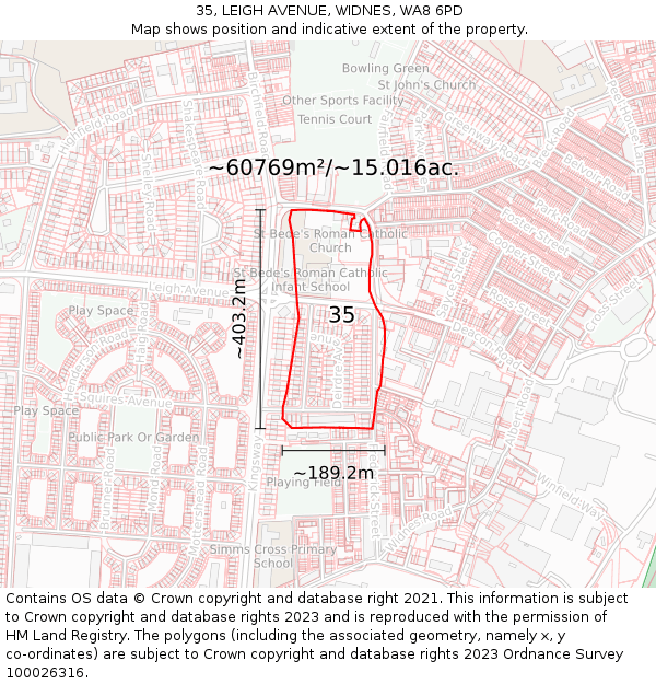 35, LEIGH AVENUE, WIDNES, WA8 6PD: Plot and title map