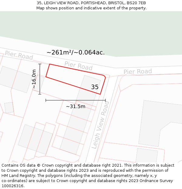 35, LEIGH VIEW ROAD, PORTISHEAD, BRISTOL, BS20 7EB: Plot and title map