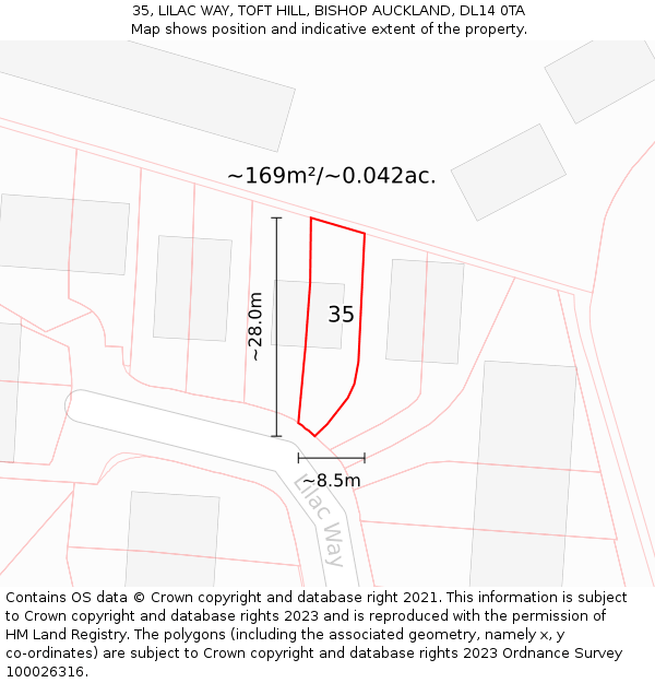 35, LILAC WAY, TOFT HILL, BISHOP AUCKLAND, DL14 0TA: Plot and title map