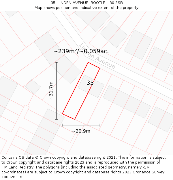 35, LINDEN AVENUE, BOOTLE, L30 3SB: Plot and title map