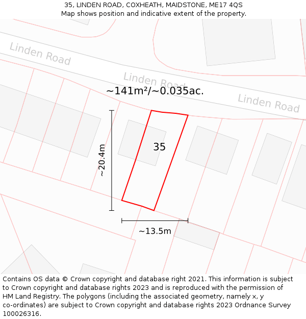 35, LINDEN ROAD, COXHEATH, MAIDSTONE, ME17 4QS: Plot and title map