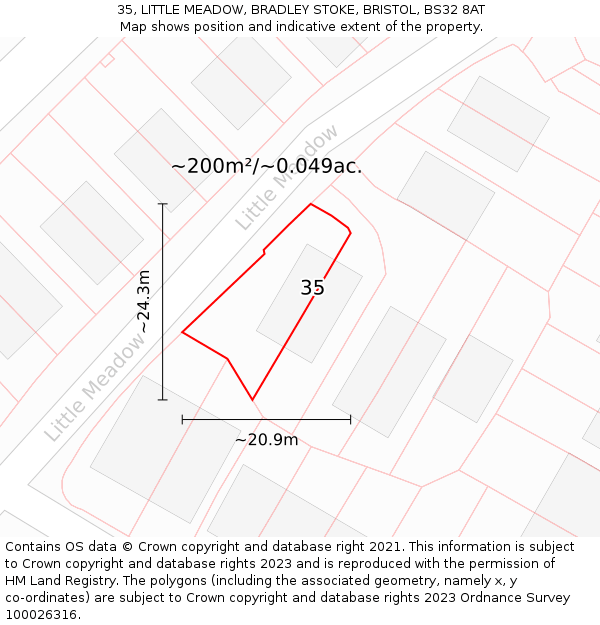 35, LITTLE MEADOW, BRADLEY STOKE, BRISTOL, BS32 8AT: Plot and title map
