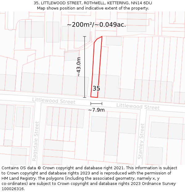 35, LITTLEWOOD STREET, ROTHWELL, KETTERING, NN14 6DU: Plot and title map