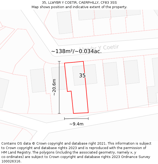 35, LLWYBR Y COETIR, CAERPHILLY, CF83 3SS: Plot and title map