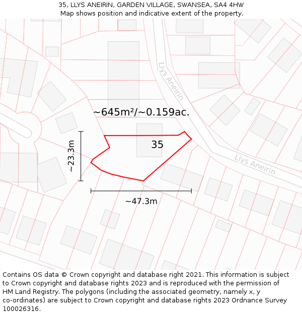 35, LLYS ANEIRIN, GARDEN VILLAGE, SWANSEA, SA4 4HW: Plot and title map