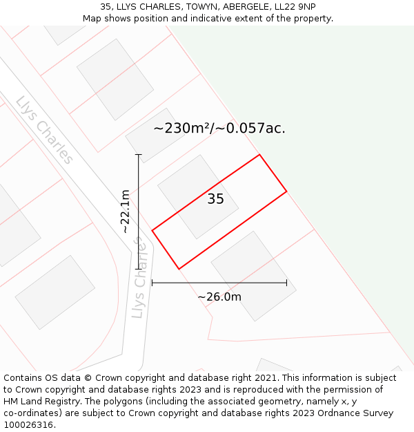 35, LLYS CHARLES, TOWYN, ABERGELE, LL22 9NP: Plot and title map