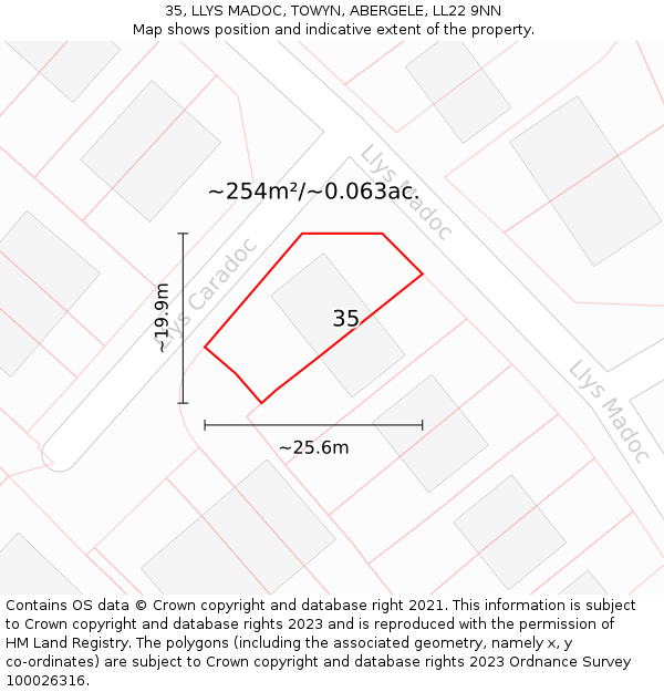 35, LLYS MADOC, TOWYN, ABERGELE, LL22 9NN: Plot and title map