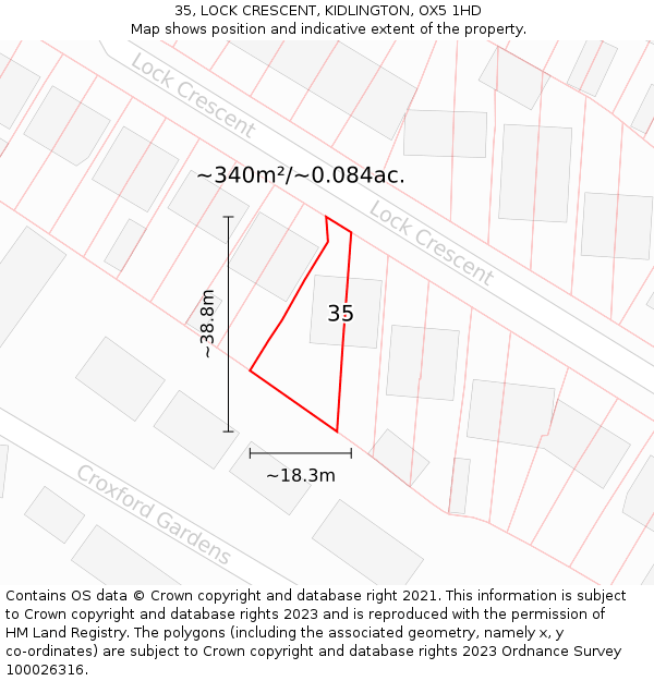 35, LOCK CRESCENT, KIDLINGTON, OX5 1HD: Plot and title map