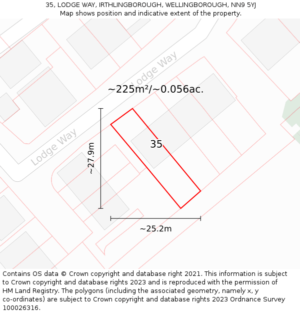 35, LODGE WAY, IRTHLINGBOROUGH, WELLINGBOROUGH, NN9 5YJ: Plot and title map