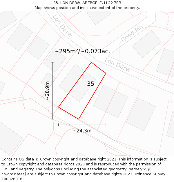 35, LON DERW, ABERGELE, LL22 7EB: Plot and title map