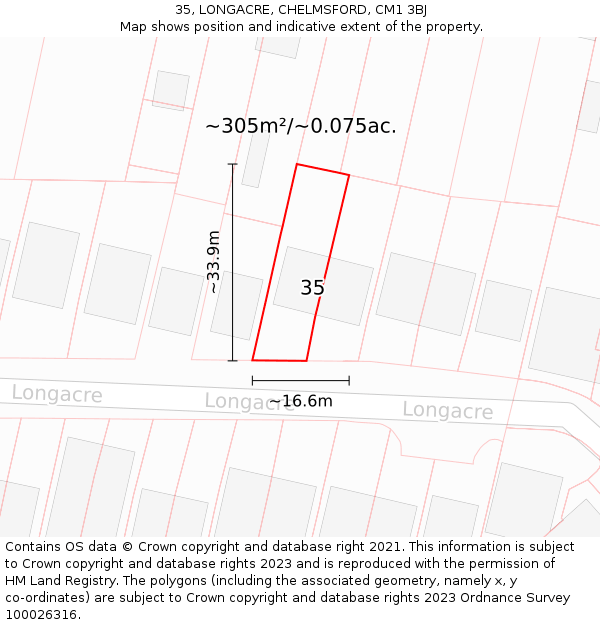 35, LONGACRE, CHELMSFORD, CM1 3BJ: Plot and title map