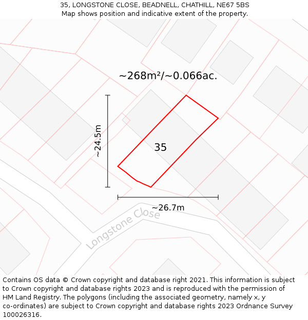 35, LONGSTONE CLOSE, BEADNELL, CHATHILL, NE67 5BS: Plot and title map
