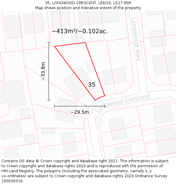 35, LONGWOOD CRESCENT, LEEDS, LS17 8SR: Plot and title map