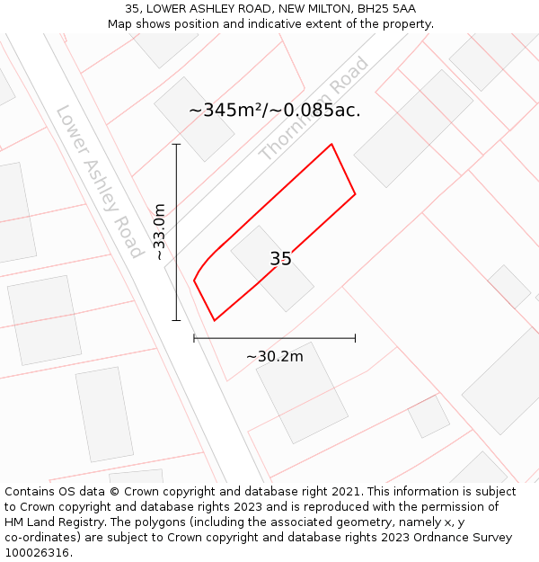 35, LOWER ASHLEY ROAD, NEW MILTON, BH25 5AA: Plot and title map