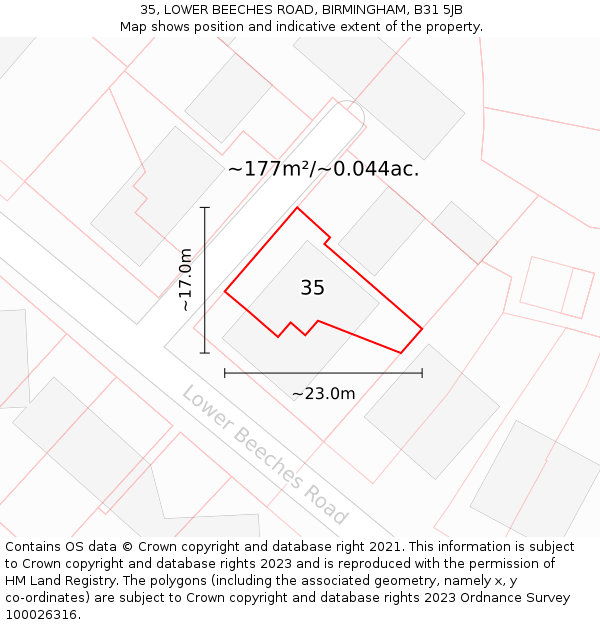 35, LOWER BEECHES ROAD, BIRMINGHAM, B31 5JB: Plot and title map