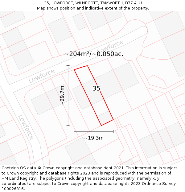 35, LOWFORCE, WILNECOTE, TAMWORTH, B77 4LU: Plot and title map