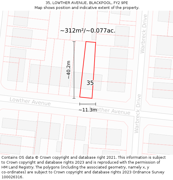 35, LOWTHER AVENUE, BLACKPOOL, FY2 9PE: Plot and title map