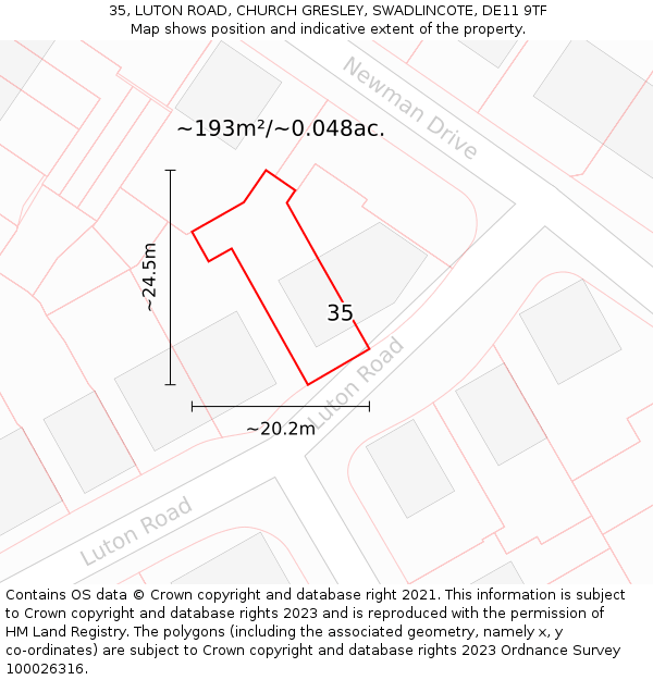 35, LUTON ROAD, CHURCH GRESLEY, SWADLINCOTE, DE11 9TF: Plot and title map