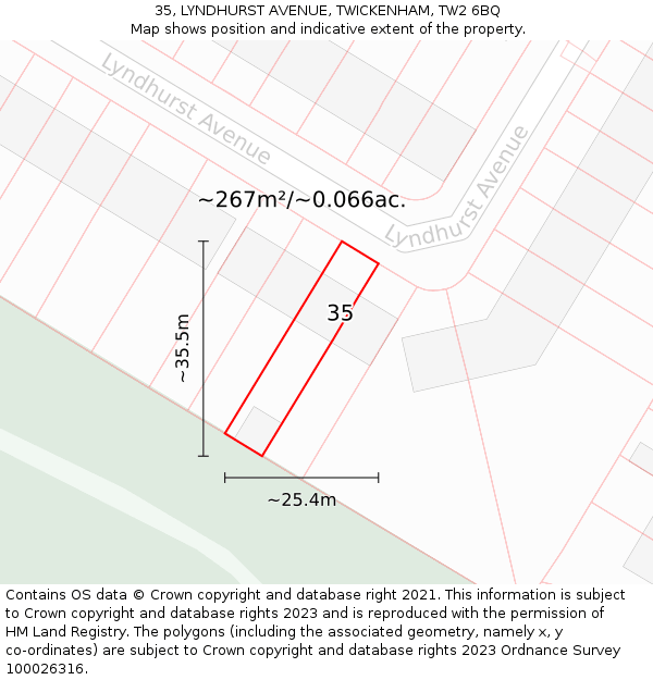 35, LYNDHURST AVENUE, TWICKENHAM, TW2 6BQ: Plot and title map