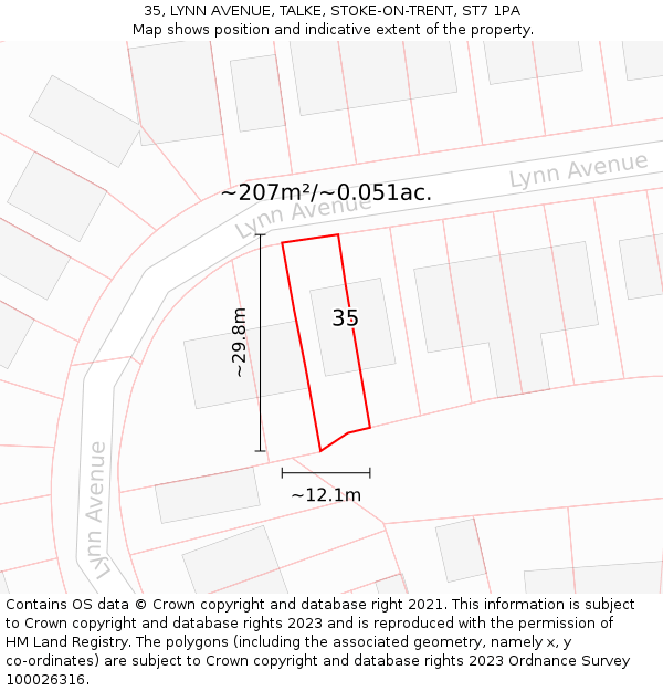 35, LYNN AVENUE, TALKE, STOKE-ON-TRENT, ST7 1PA: Plot and title map