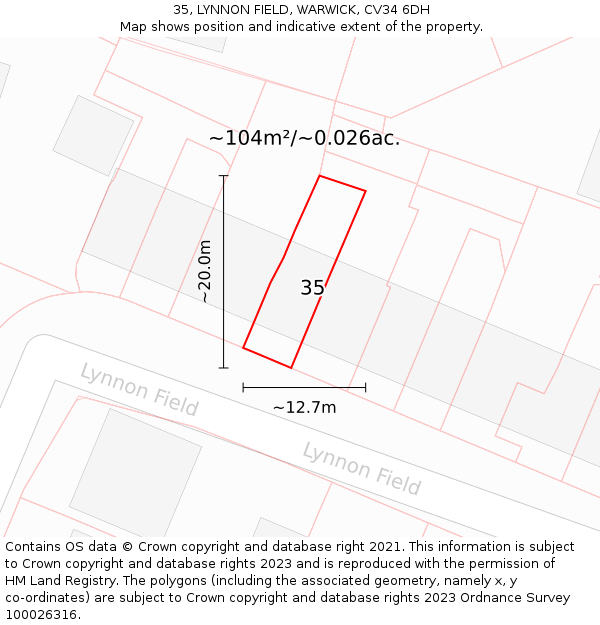 35, LYNNON FIELD, WARWICK, CV34 6DH: Plot and title map