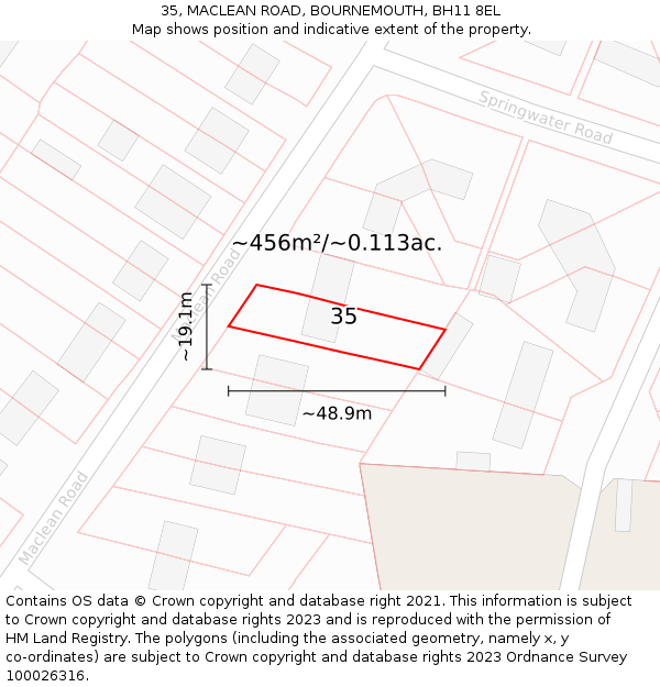 35, MACLEAN ROAD, BOURNEMOUTH, BH11 8EL: Plot and title map