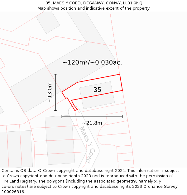 35, MAES Y COED, DEGANWY, CONWY, LL31 9NQ: Plot and title map