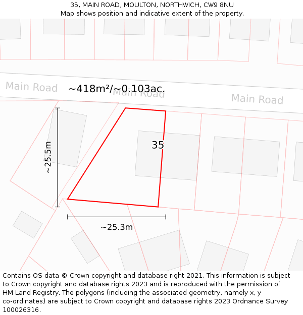 35, MAIN ROAD, MOULTON, NORTHWICH, CW9 8NU: Plot and title map