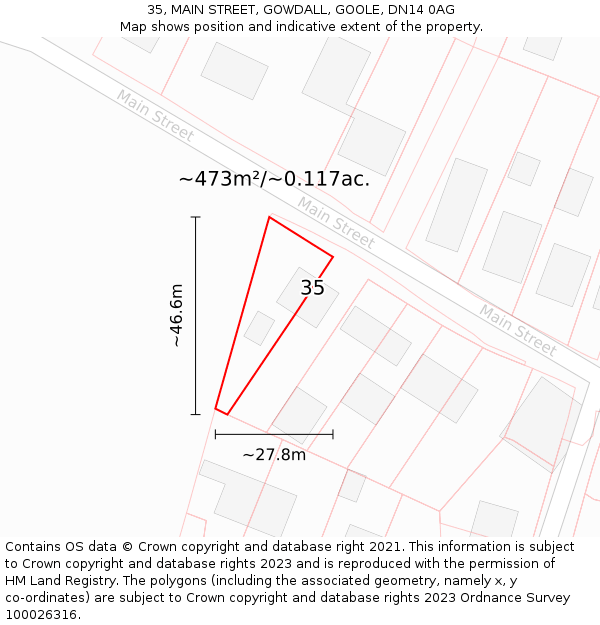 35, MAIN STREET, GOWDALL, GOOLE, DN14 0AG: Plot and title map