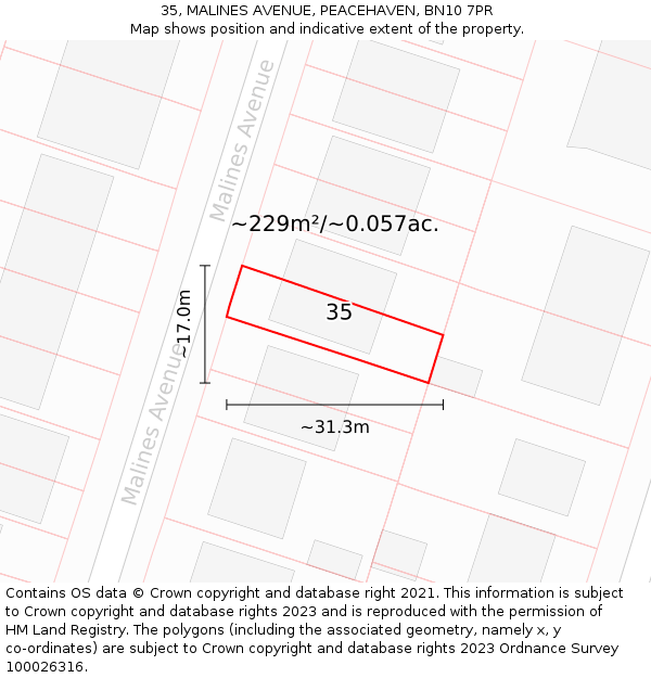 35, MALINES AVENUE, PEACEHAVEN, BN10 7PR: Plot and title map