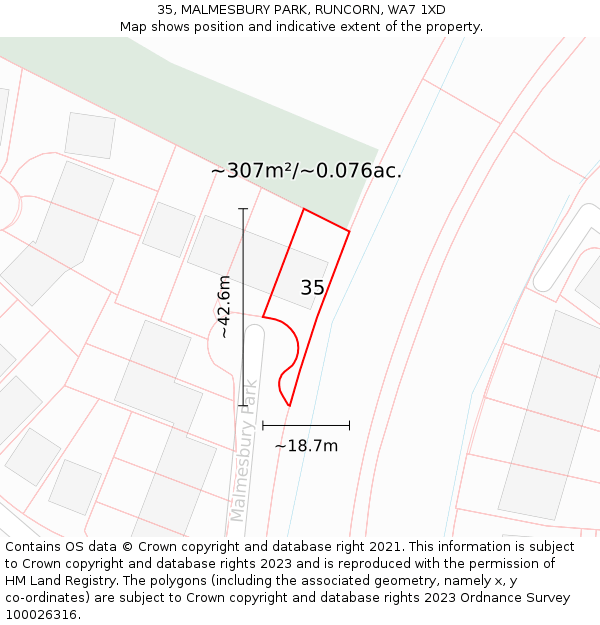 35, MALMESBURY PARK, RUNCORN, WA7 1XD: Plot and title map