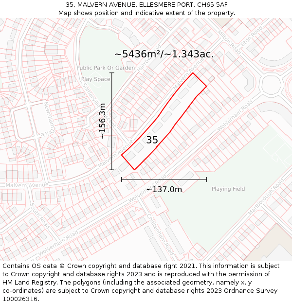 35, MALVERN AVENUE, ELLESMERE PORT, CH65 5AF: Plot and title map