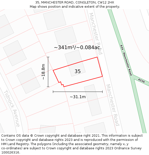 35, MANCHESTER ROAD, CONGLETON, CW12 2HX: Plot and title map