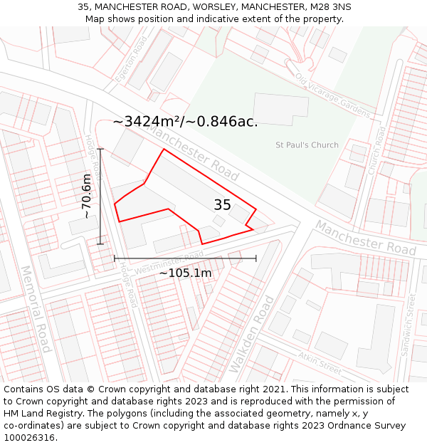 35, MANCHESTER ROAD, WORSLEY, MANCHESTER, M28 3NS: Plot and title map