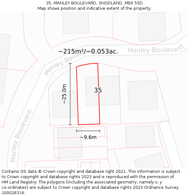 35, MANLEY BOULEVARD, SNODLAND, ME6 5SD: Plot and title map