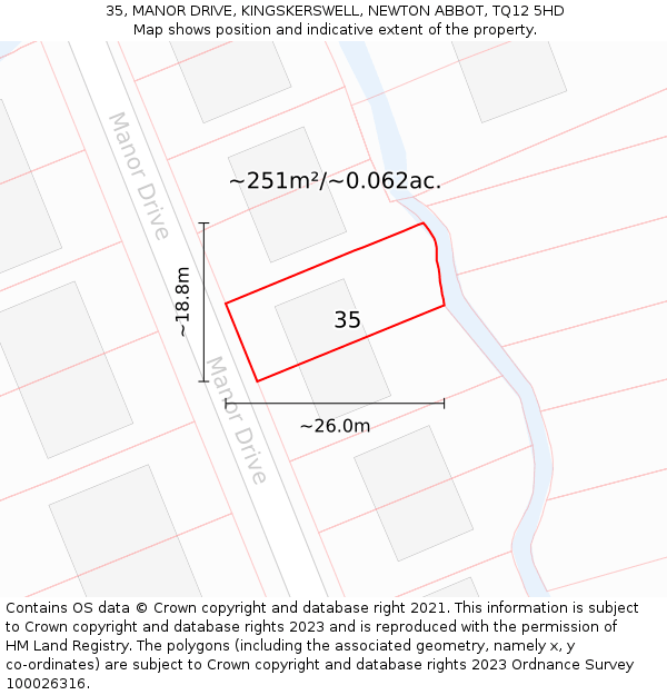 35, MANOR DRIVE, KINGSKERSWELL, NEWTON ABBOT, TQ12 5HD: Plot and title map