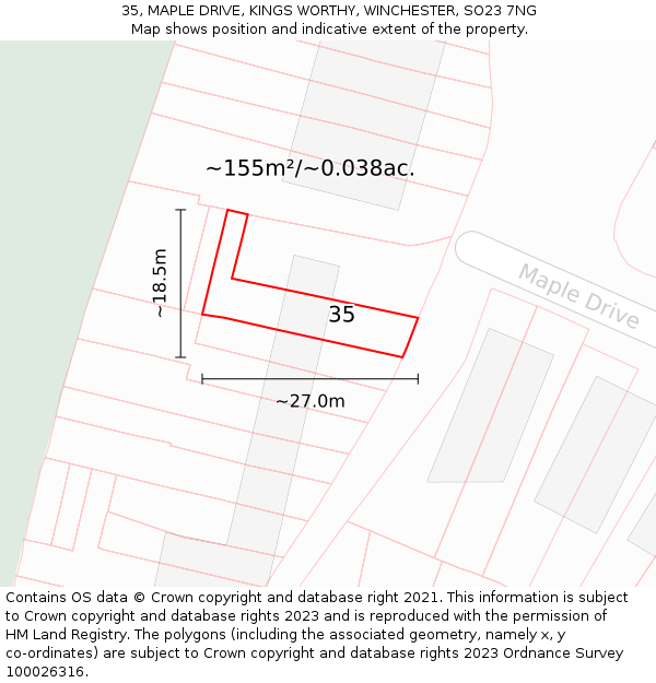 35, MAPLE DRIVE, KINGS WORTHY, WINCHESTER, SO23 7NG: Plot and title map