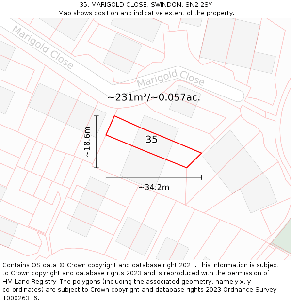 35, MARIGOLD CLOSE, SWINDON, SN2 2SY: Plot and title map