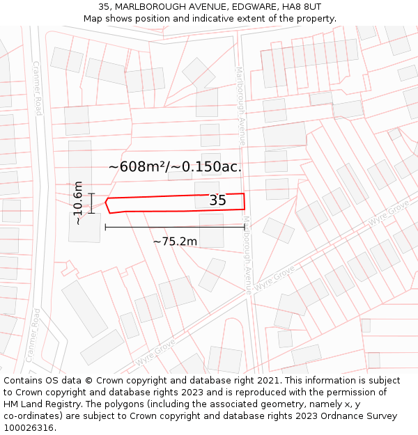 35, MARLBOROUGH AVENUE, EDGWARE, HA8 8UT: Plot and title map