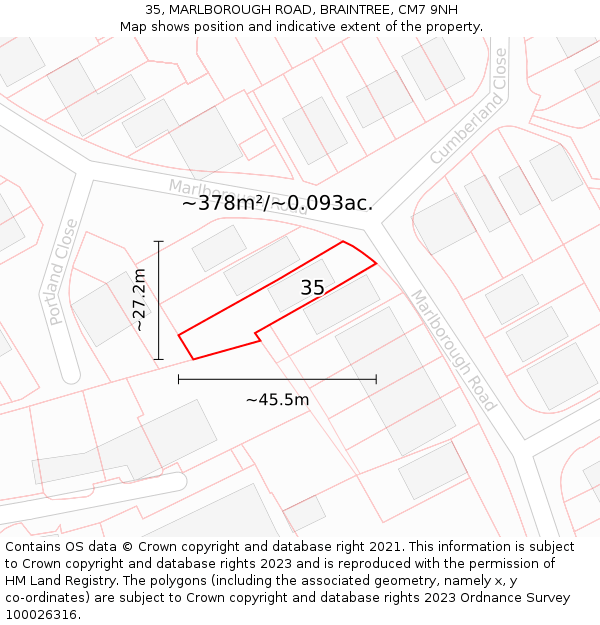 35, MARLBOROUGH ROAD, BRAINTREE, CM7 9NH: Plot and title map
