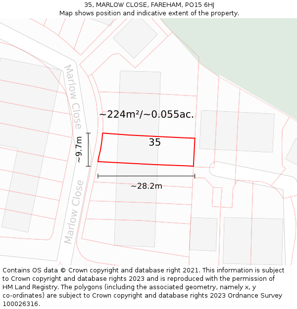 35, MARLOW CLOSE, FAREHAM, PO15 6HJ: Plot and title map