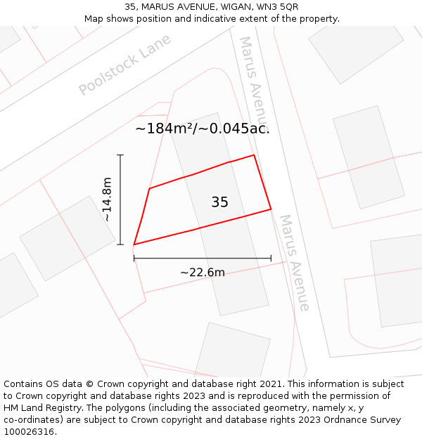 35, MARUS AVENUE, WIGAN, WN3 5QR: Plot and title map