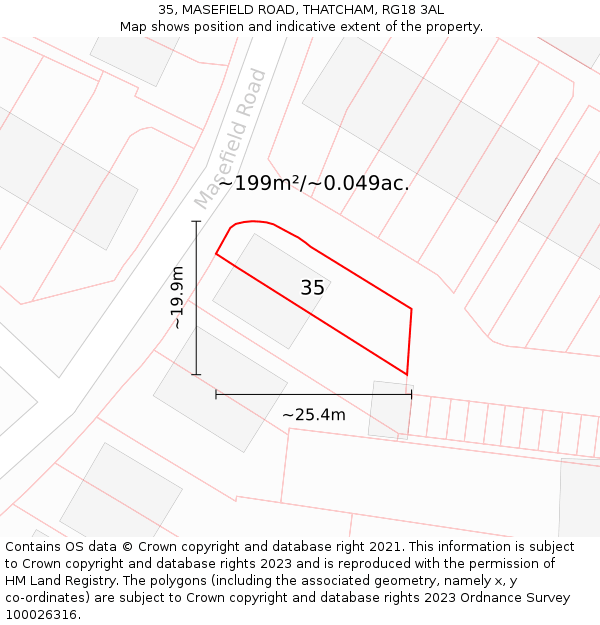 35, MASEFIELD ROAD, THATCHAM, RG18 3AL: Plot and title map