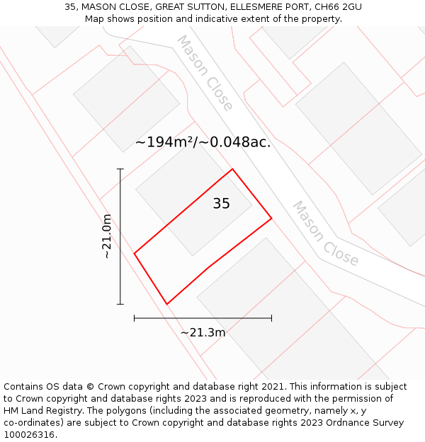 35, MASON CLOSE, GREAT SUTTON, ELLESMERE PORT, CH66 2GU: Plot and title map