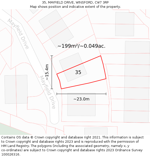 35, MAYFIELD DRIVE, WINSFORD, CW7 3RP: Plot and title map