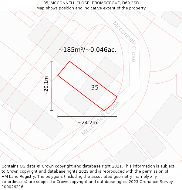 35, MCCONNELL CLOSE, BROMSGROVE, B60 3SD: Plot and title map
