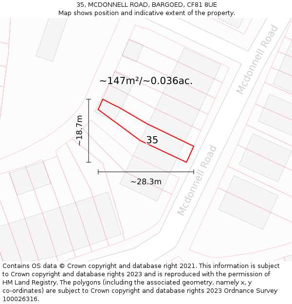 35, MCDONNELL ROAD, BARGOED, CF81 8UE: Plot and title map