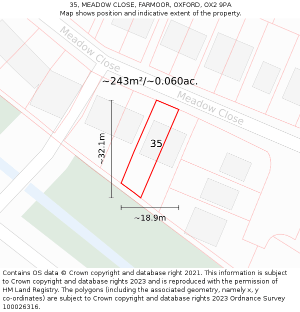 35, MEADOW CLOSE, FARMOOR, OXFORD, OX2 9PA: Plot and title map